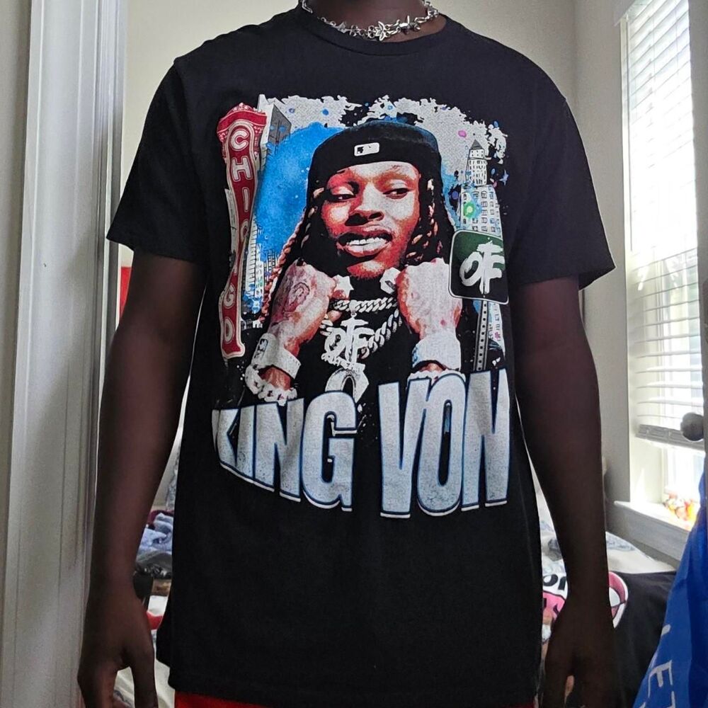 King Von Chicago Rapper Memorial Graphic Tee Black Hip Hop Shirt